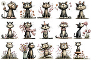 Whimsical Spring Cat Clipart, an Illustration by OK Design (Thumbnail 3 of 6)