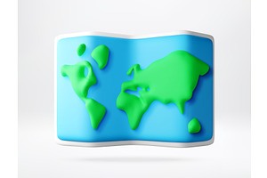 Folded map of world as 3d icon., an Object Illustration by Abscent
