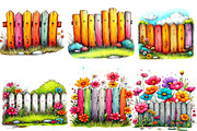 Watercolor Spring Fence Clipart, an Illustration by Designworld (Thumbnail 3 of 5)