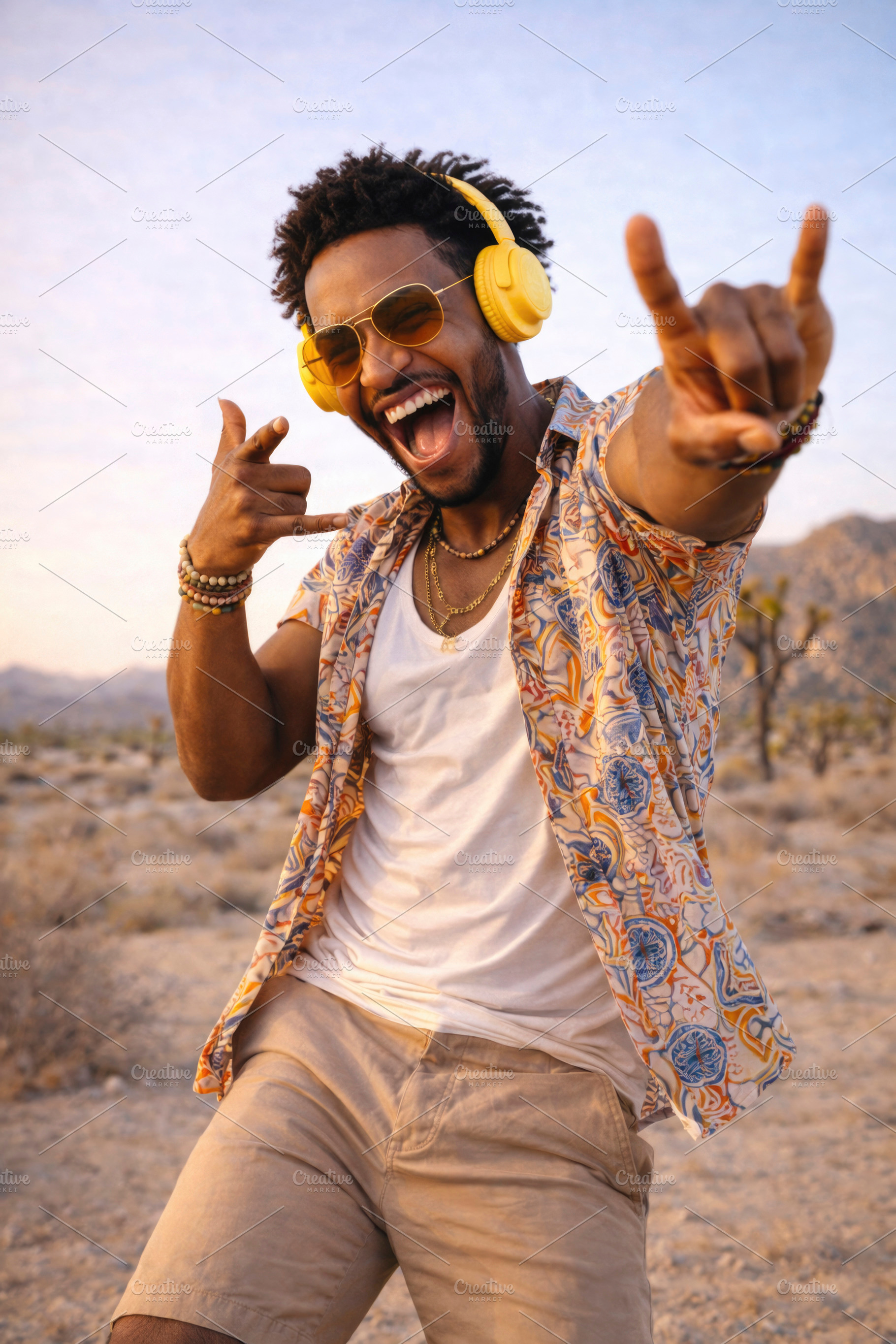 a man enjoying music in the desert, generative AI, a Photo by Nito