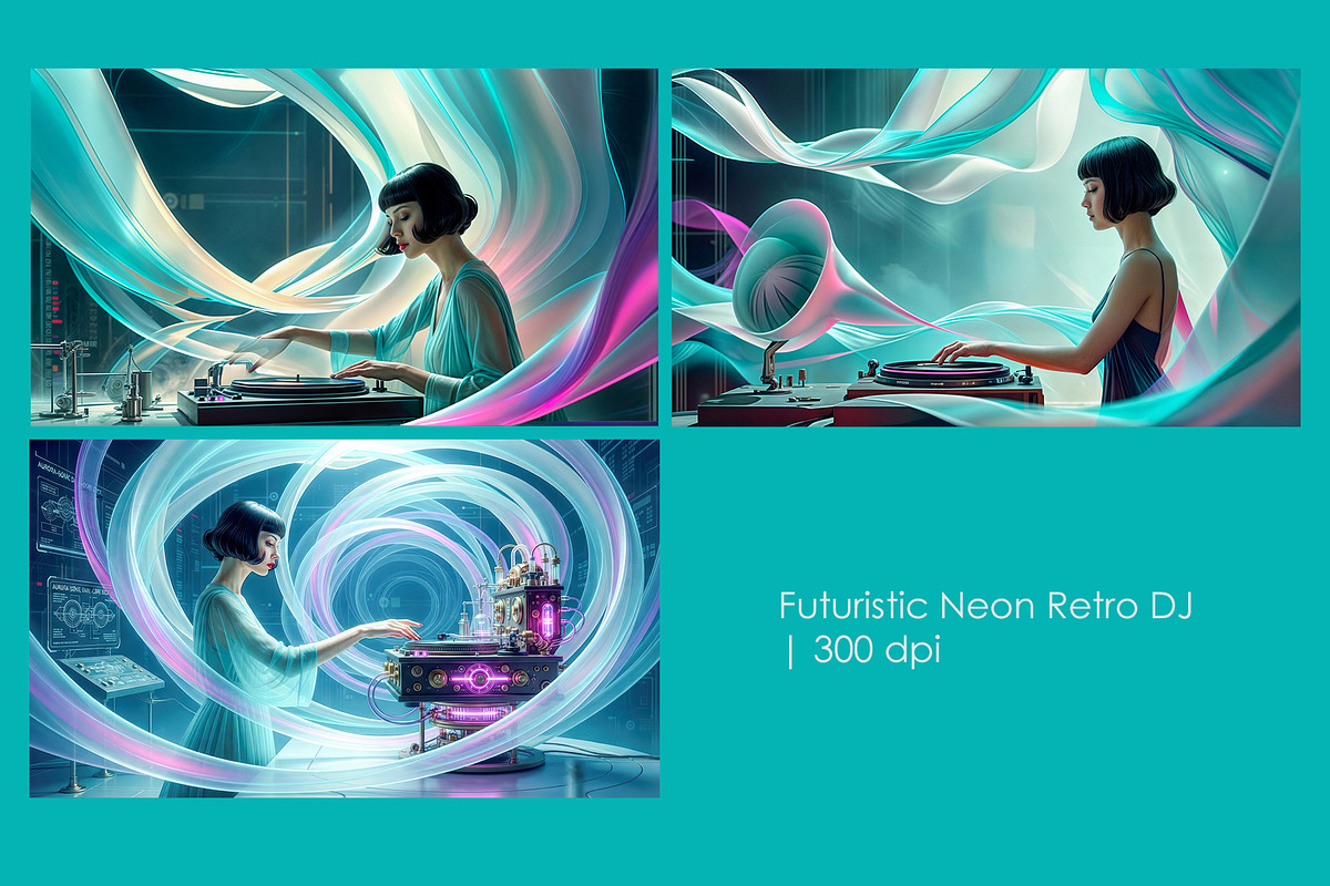 Futuristic Neon Retro DJ, a Person Illustration by StockVerse Creative (Photo 1 of 4)