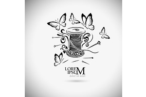 Logo of threads and needles with, an Object Illustration by Nenahliadava Design