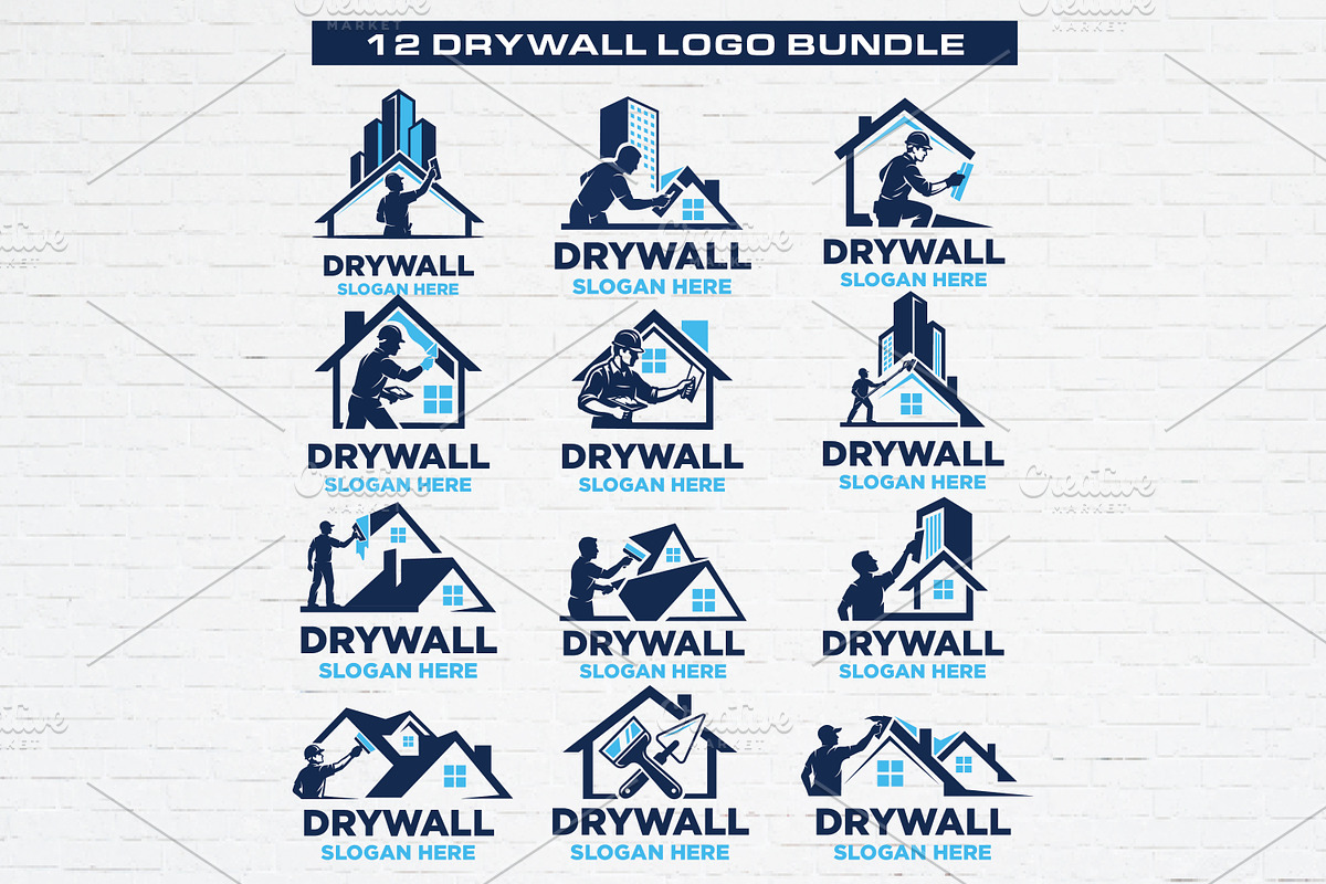 12 Drywall Plastering Logo Bundle, a Branding & Logo Template by Guavanaboy (Photo 1 of 3)