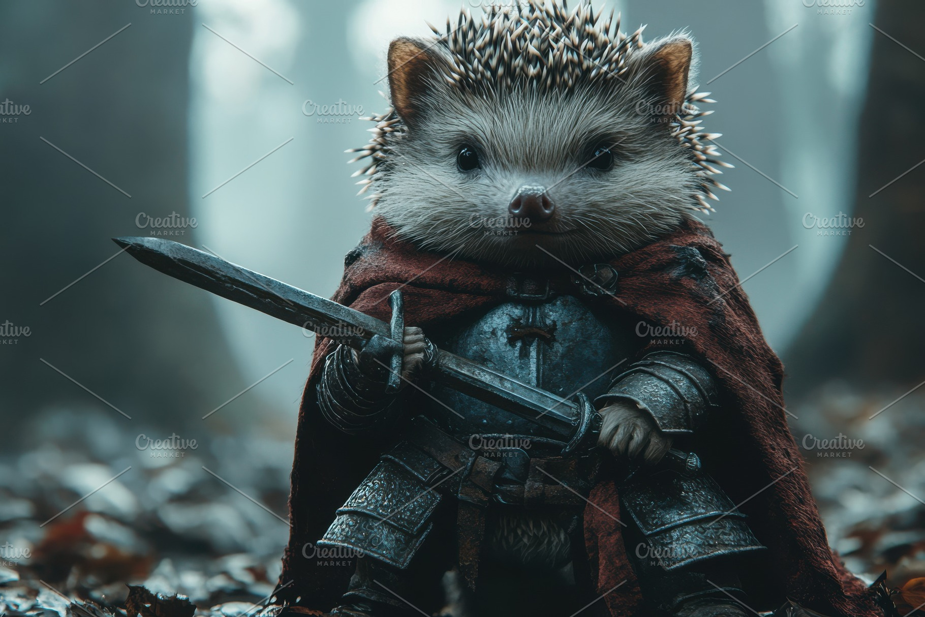 Brave Hedgehog Knight Forest Sword F, an Animal Photo by Pixeness Studio
