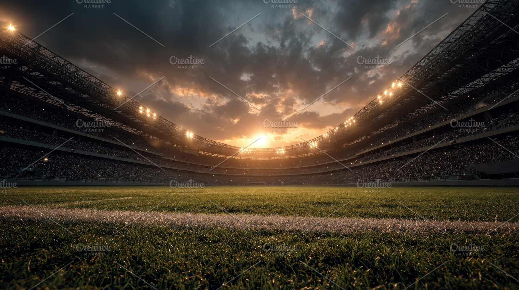 Sunset Stadium Soccer Field Crowd Ga, a Photo by Pixeness Studio