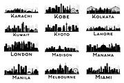 60 City Skyline Silhouettes Set 2, an Illustration by Booblgum (Thumbnail 4 of 9)