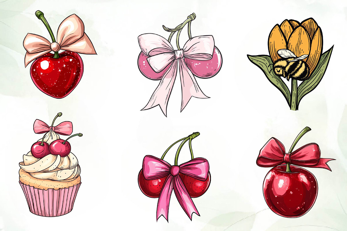 Watercolor Coquette Cherries Bow, an Illustration by CreationArt (Photo 3 of 5)