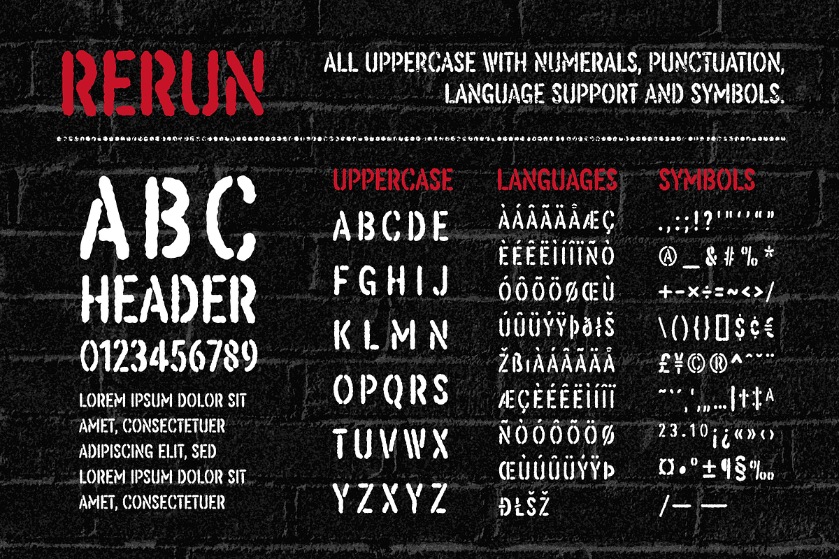 ReRun: A Stencil Font Family, a Font by Wingsart Studio (Photo 2 of 9)