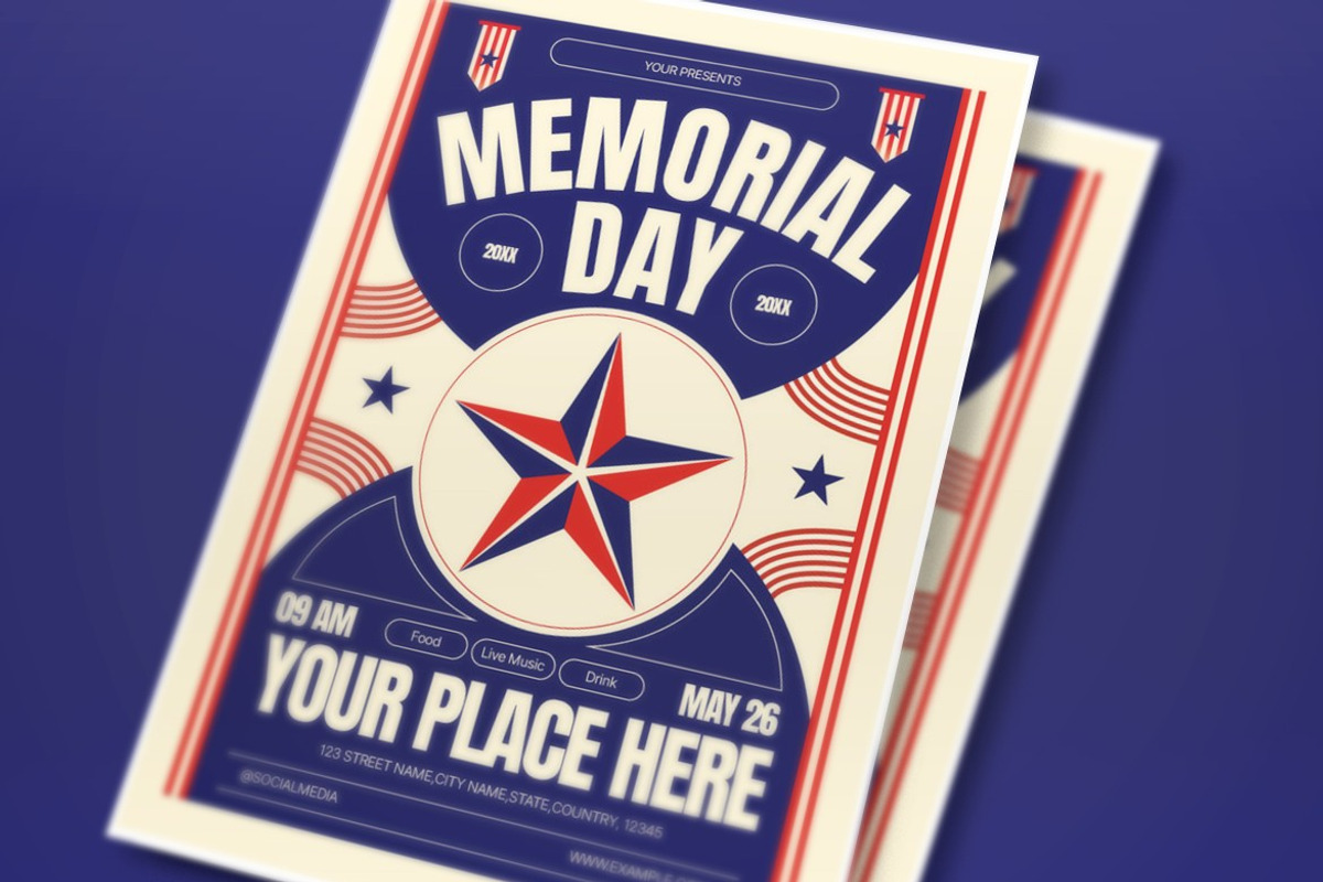 Cream Bold Memorial Day Flyer Set, a Flyer Template by graphicook (Photo 2 of 3)