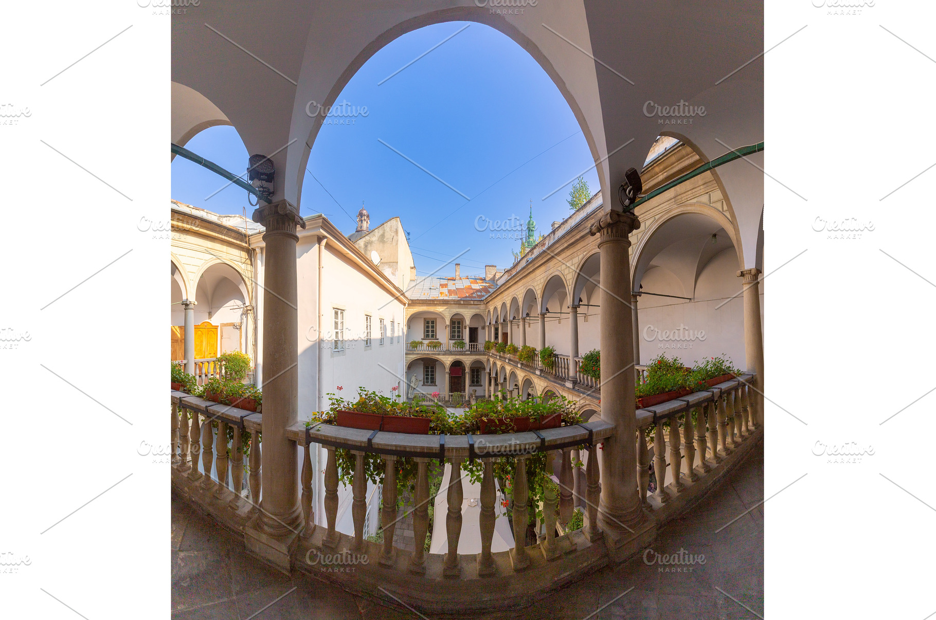 Italian courtyard on a sunny day in, an Architecture Photo by kavalenkava