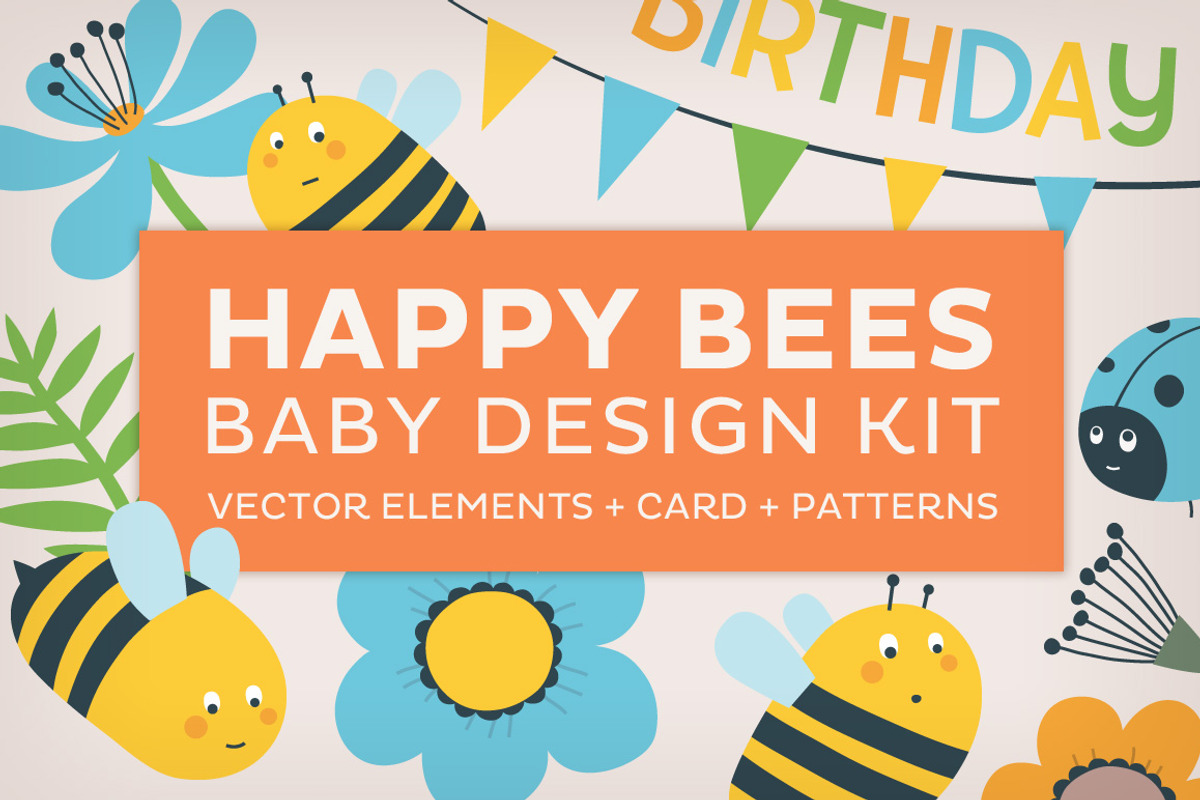 Happy bees baby design kit, a Decorative Illustration by Insalata Illustrata (Photo 1 of 7)