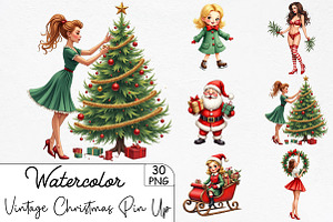 Vintage Christmas Pin Up Girl Clipar, an Illustration by CrexoraLab