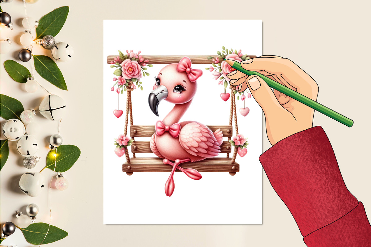 Valentine Cute Flamingo Clipart, a Seasonal Illustration by Craft Nest (Photo 4 of 5)