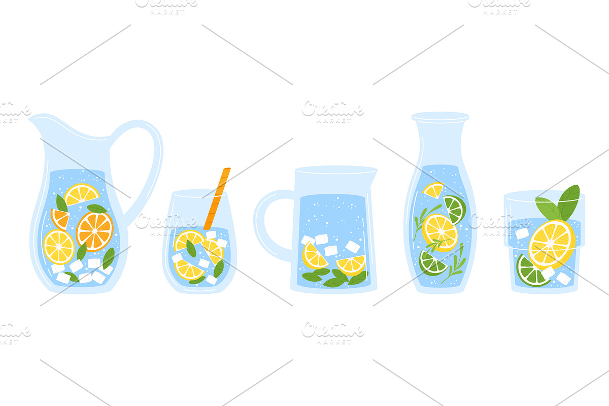 Glass jar, bottle and glasses with, a Food Illustration by LadadikArt