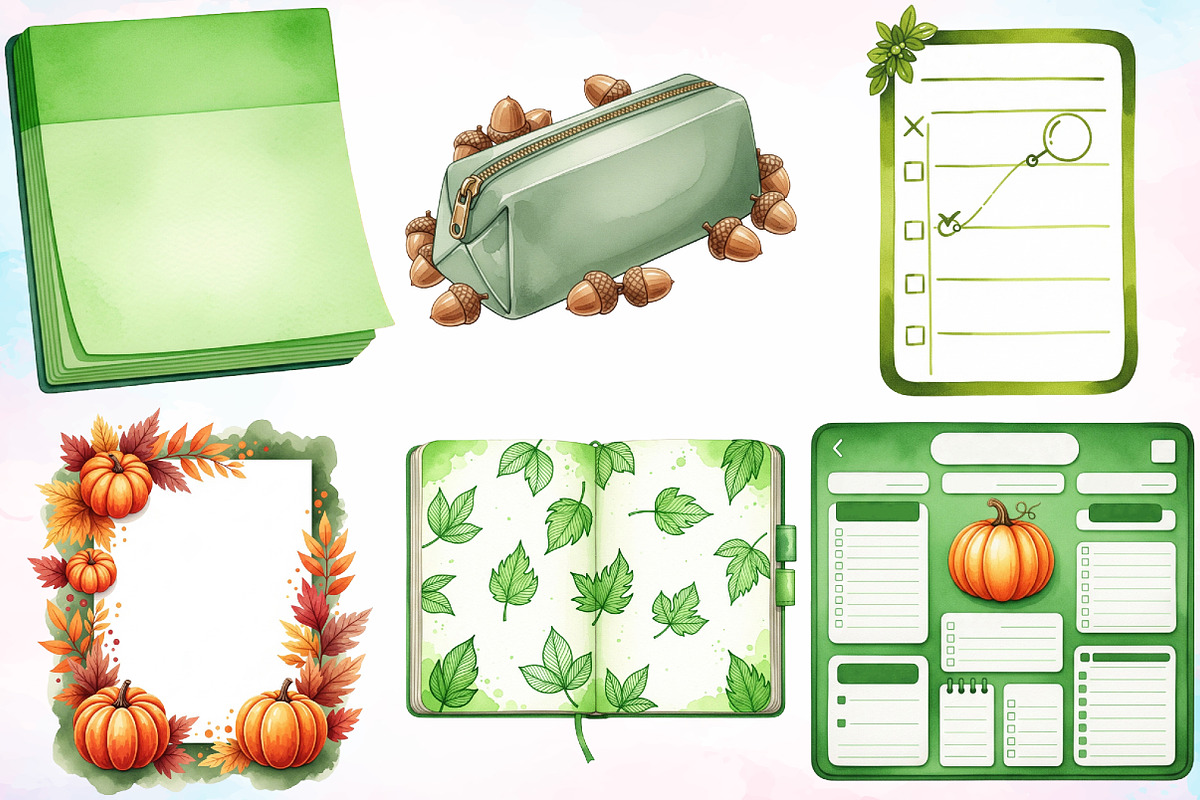 Autumn Green Planner Clipart Bundle, a Seasonal Illustration by Canvas Craft (Photo 3 of 8)