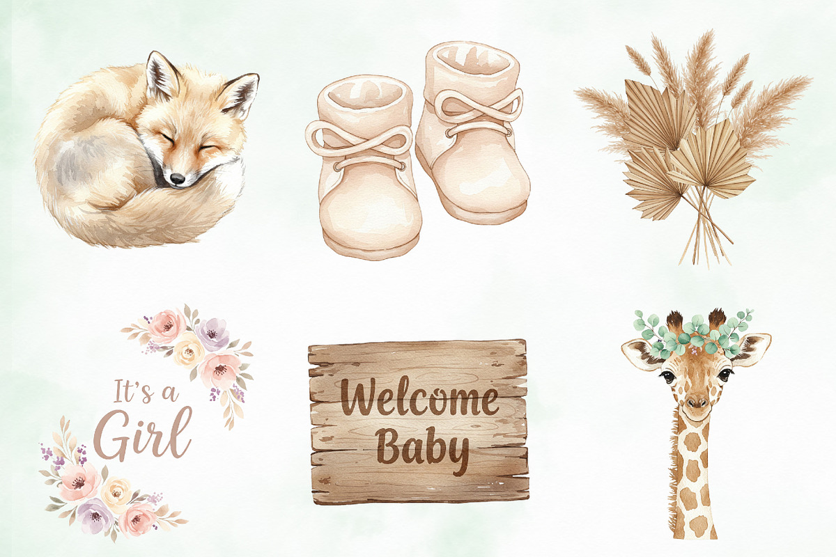 Baby Shower Clipart,Boho Nursery Png, an Illustration by Creative Art (Photo 2 of 9)