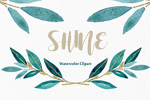 Shine Gold Leaves Watercolor Clipart