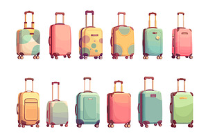 Set of cartoon travel suitcases on, a Transportation Illustration by LadadikArt