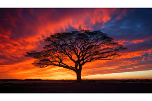 sky silhouette of tree ai generated, a Nature Photo by pikepicture