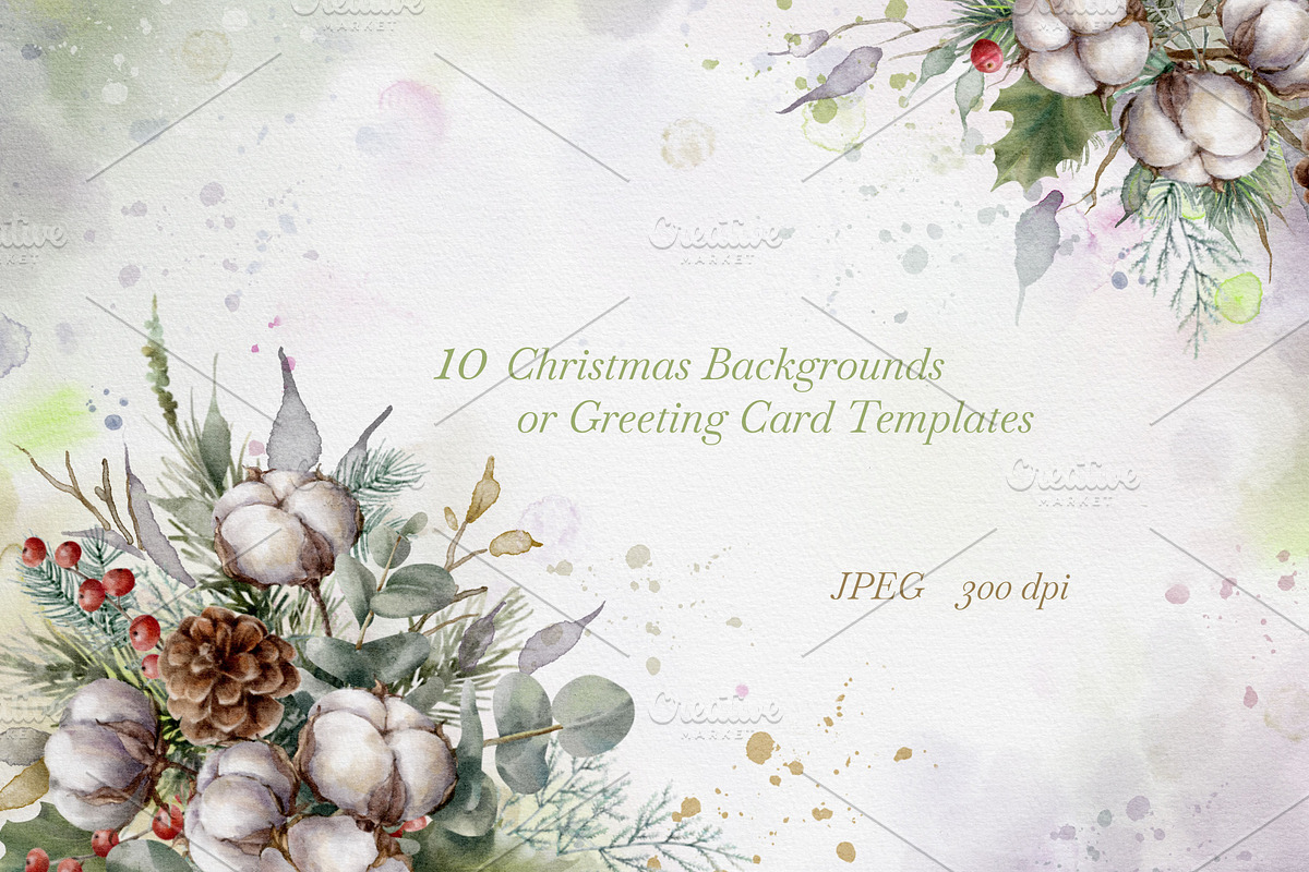 Christmas Cotton Watercolor Clipart., a Decorative Illustration by VetaDesign (Photo 6 of 7)