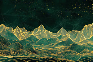 Golden Mountainscape Abstract Networ, a Photo by Pixeness Studio