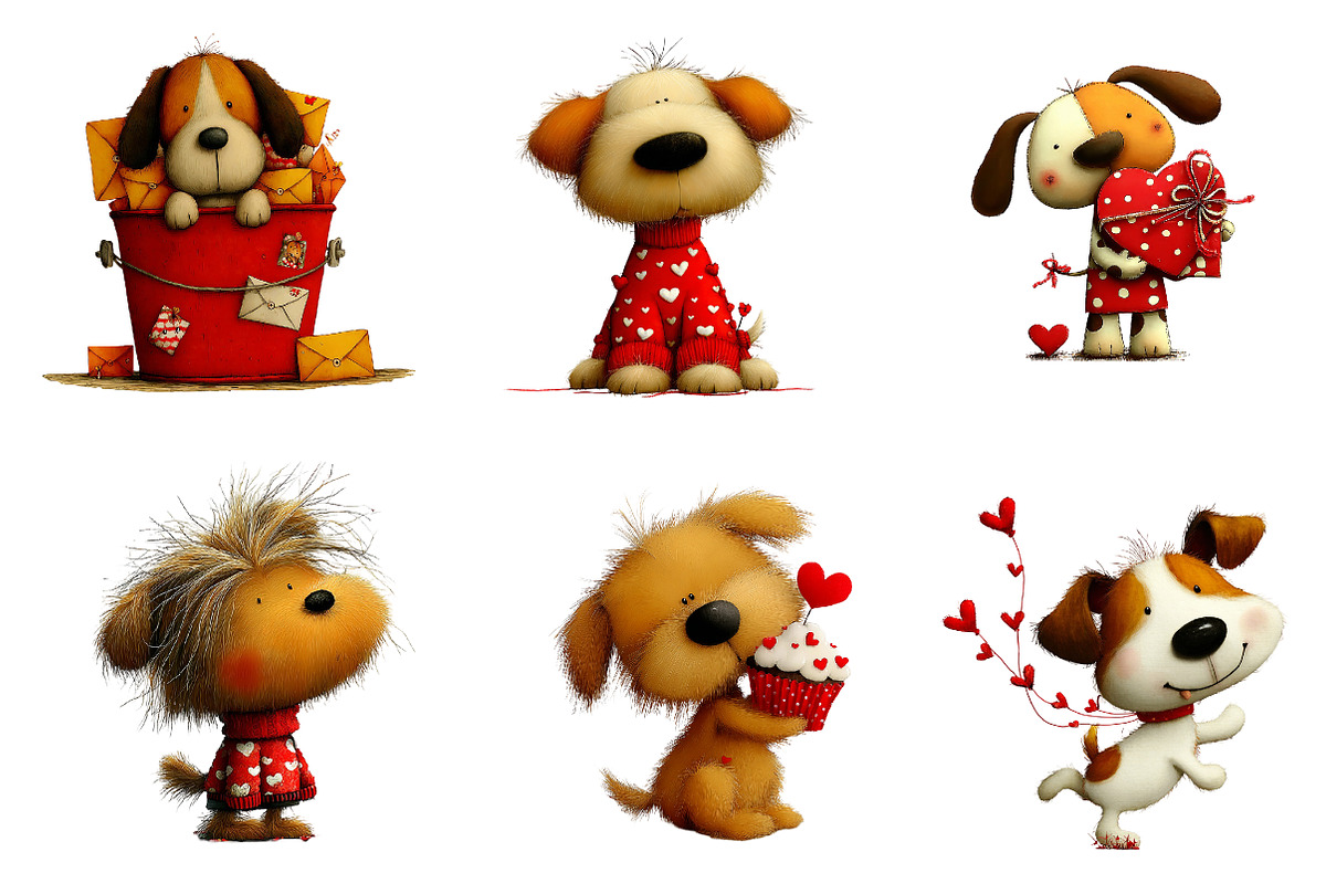 cute-watercolor valentines dog clipa, an Illustration by CreationArt (Photo 3 of 5)
