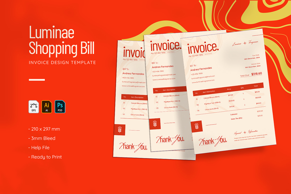 Luminae Shopping Bill - Invoice, a Stationery Template by VUNIRA (Photo 1 of 3)