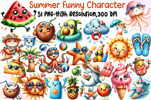 Watercolor Summer Funny Character Cl, an Illustration by Sublimation Artist