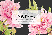 Pink Peonies-Clipart Set, an Illustration by watercolorwild.graphics (Thumbnail 3 of 9)