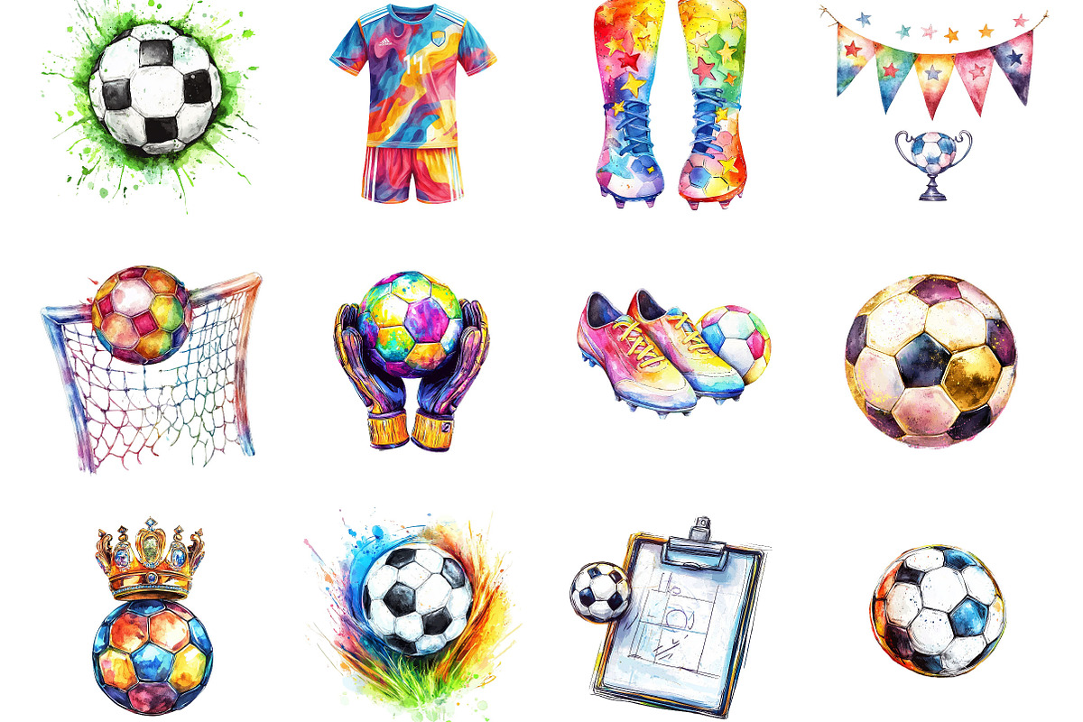 Watercolor Soccer Clipart, a Seasonal Illustration by Designking (Photo 2 of 5)