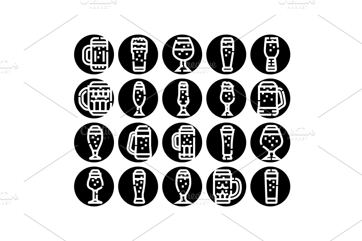 Beer glasses and mugs black glyph, a Food Illustration by pikepicture