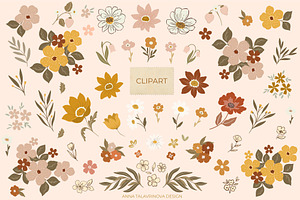 Warm Florals Pattern & Clipart