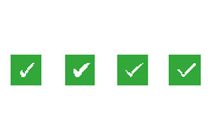 Pixelated Green Check Mark Icons Set, an Object Illustration by Vector Creator