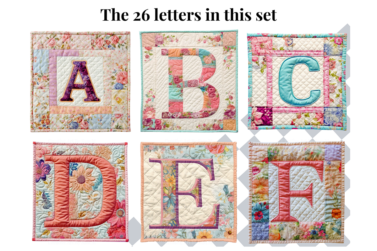 Floral Quilt Alphabet Letters, a Decorative Illustration by Creative Art By SamM (Photo 3 of 10)
