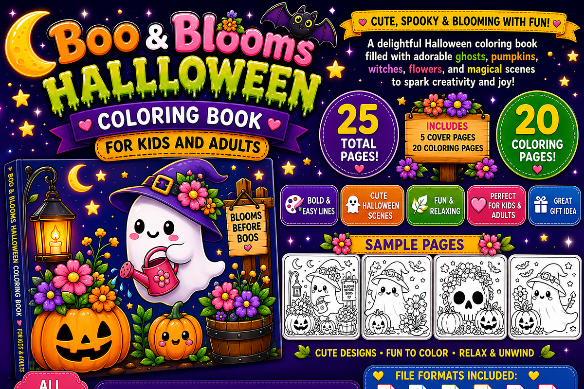 Boo & Blooms Halloween Coloring Book, a Seasonal Illustration by Design Zone (Photo 3 of 5)