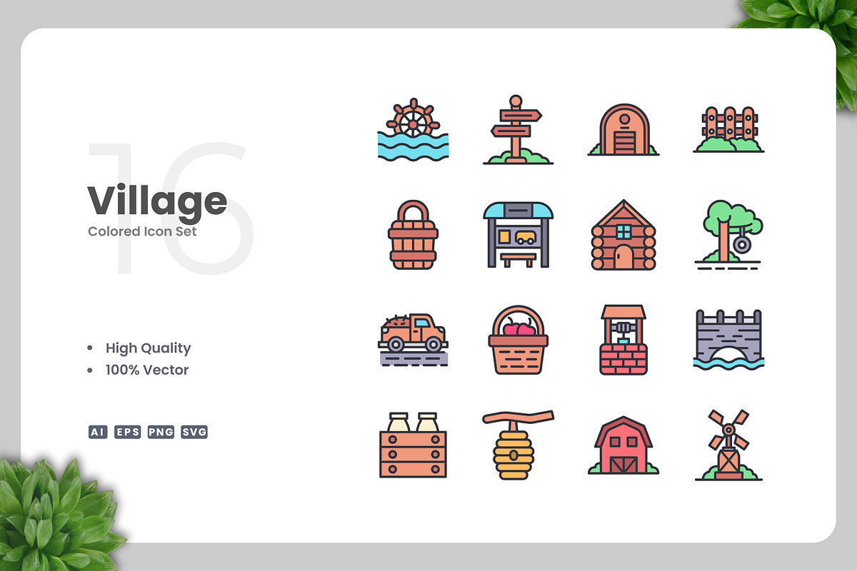 Village Colored Icons, an Icon by Upnowgraphic