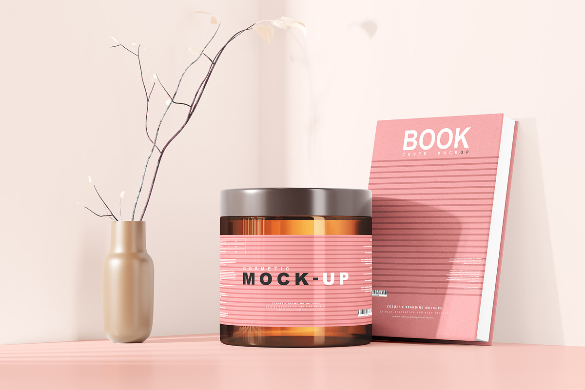 Amber Glass Cosmetic Jar Mockups, a Cups & Container Mockup by pmvch (Photo 18 of 26)