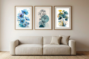 Blue Watercolor Floral Wall Art, a Poster Template by Pixeness Studio
