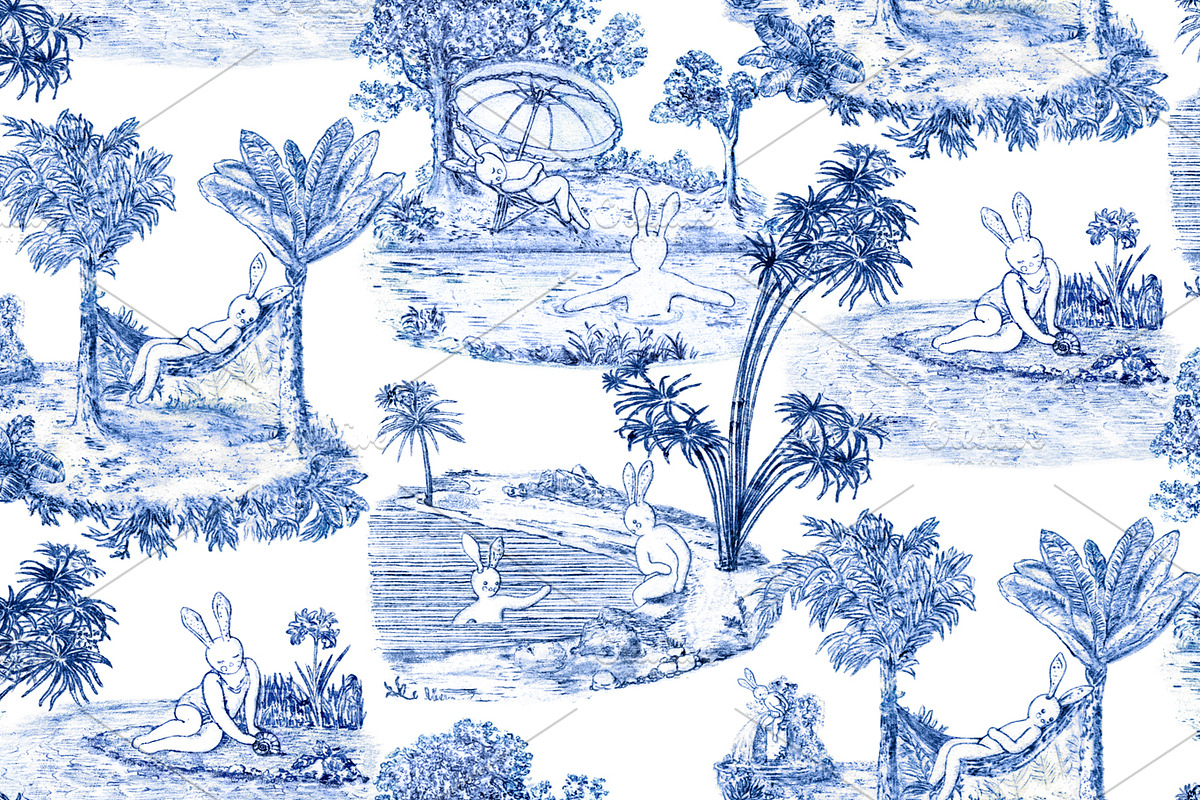 Toile de Jouy - Vacation Bunnies, a Pattern Graphic by YvY (Photo 2 of 5)