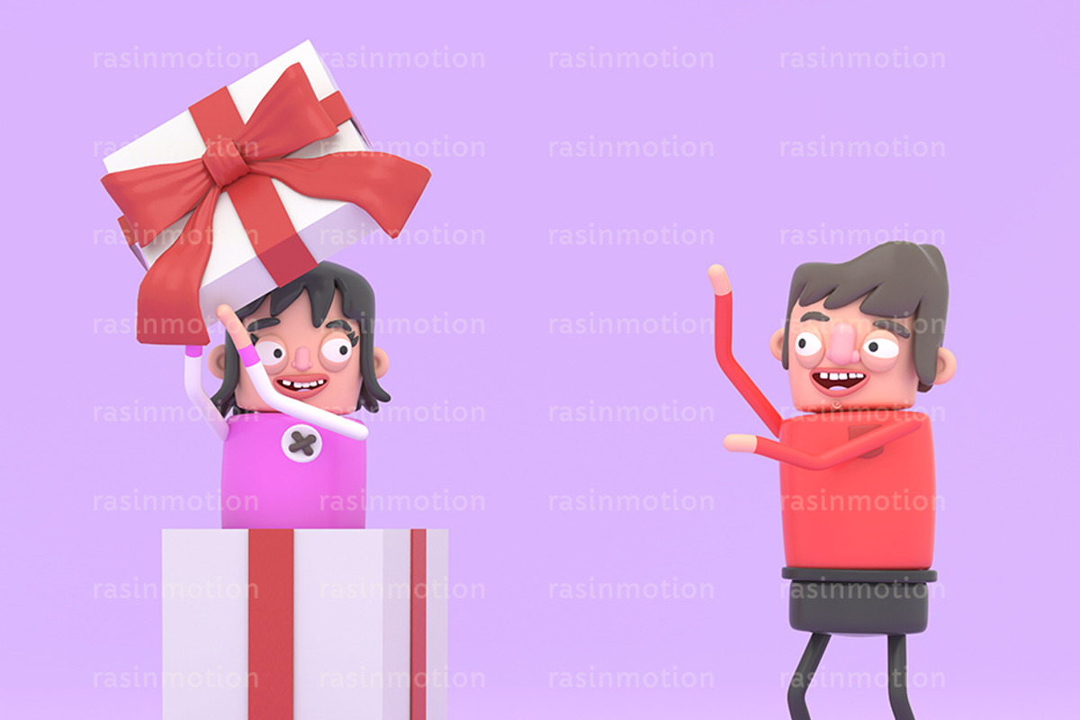 Smiling couple opening gift package, a Person Illustration by rasinmotion