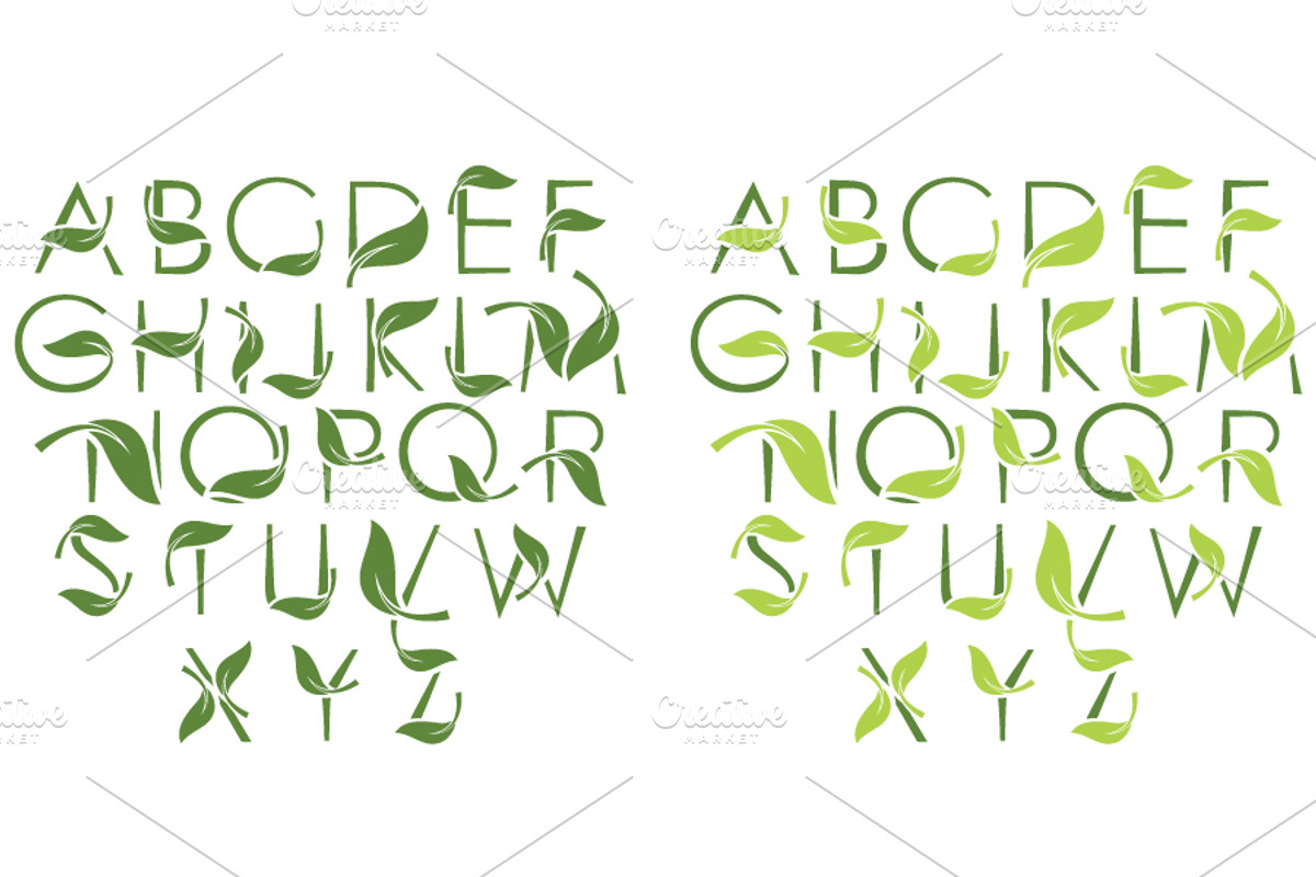 Font set with leaves, an Illustration by UVAconcept