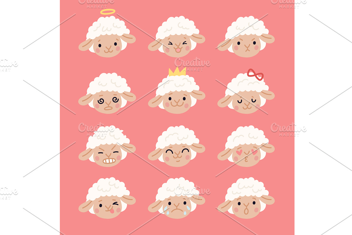 Cute sheeps emoji. Funny curly lamb, an Animal Illustration by YummyBuum