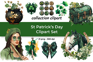 Watercolor St Patrick’s Day Clipart, a Seasonal Illustration by InkyQueenArt