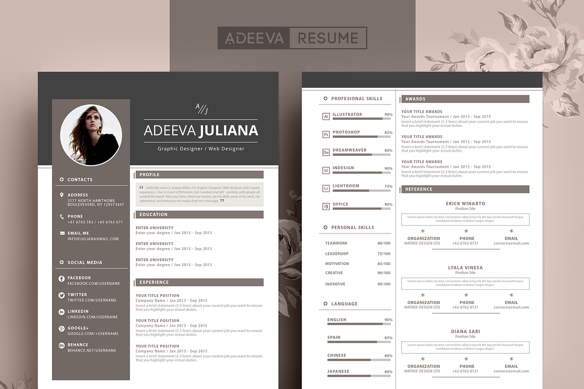 Modern Resume Template Julianna, a Resume Template by AdeevaResume (Photo 1 of 4)