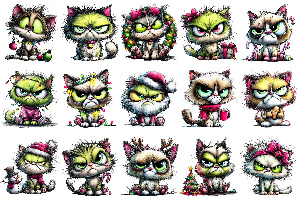 Christmas Grumpy Cat Clipart, an Illustration by Pixels.Craft (Photo 5 of 6)