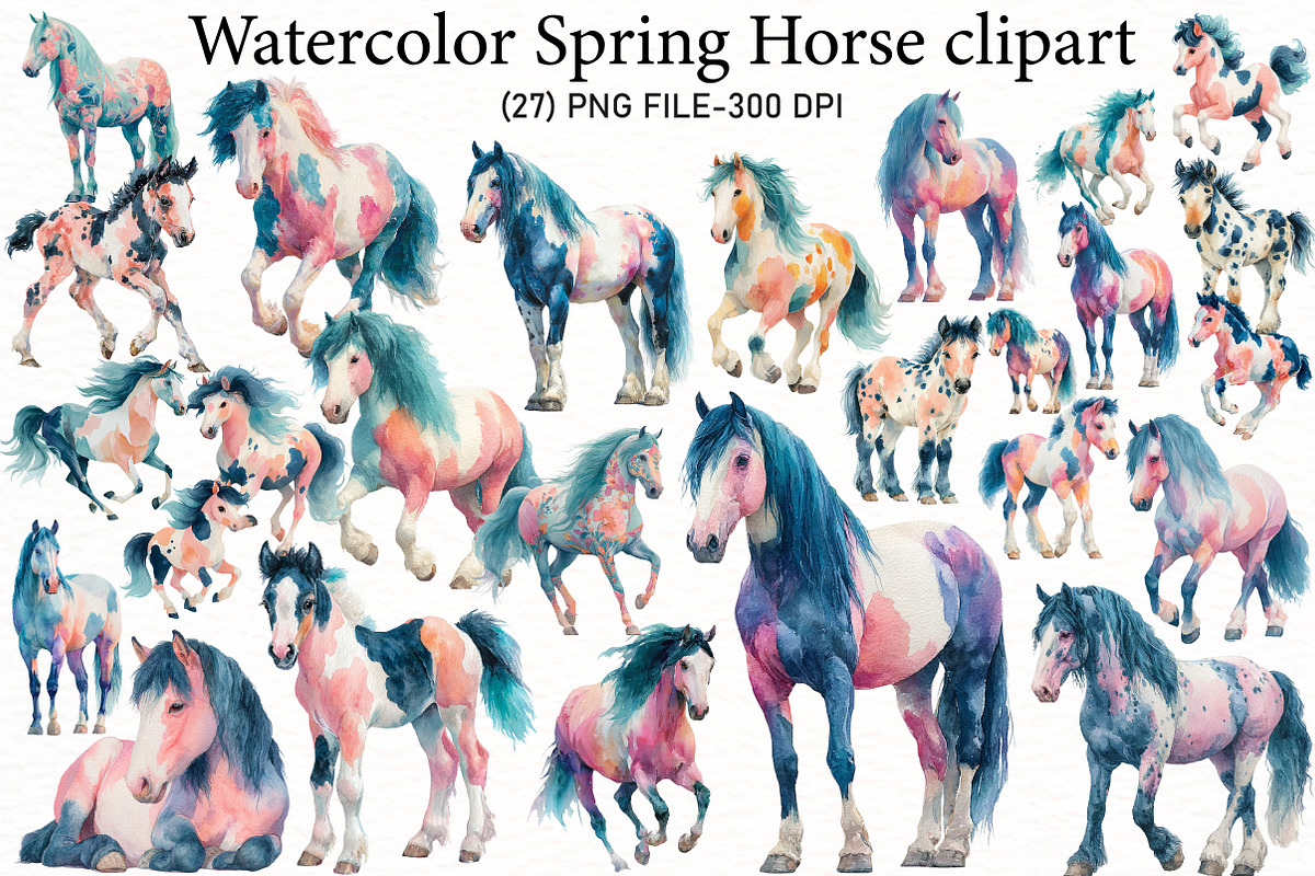 Watercolor Spring Horse clipart, an Illustration by Designworld (Photo 1 of 6)