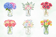 Watercolor Mason Jar Flowers Set, an Illustration by Creative Art (Thumbnail 5 of 9)