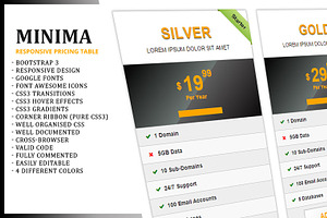 Minima-Responsive Pricing Table, a Bootstrap Template by Raheel Javed Designs