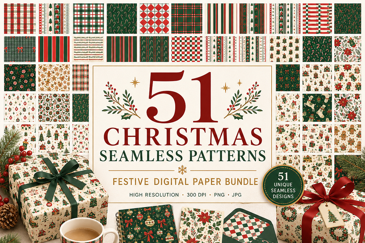 Christmas Seamless Patterns, a Decorative Illustration by HeavensStar (Photo 1 of 8)