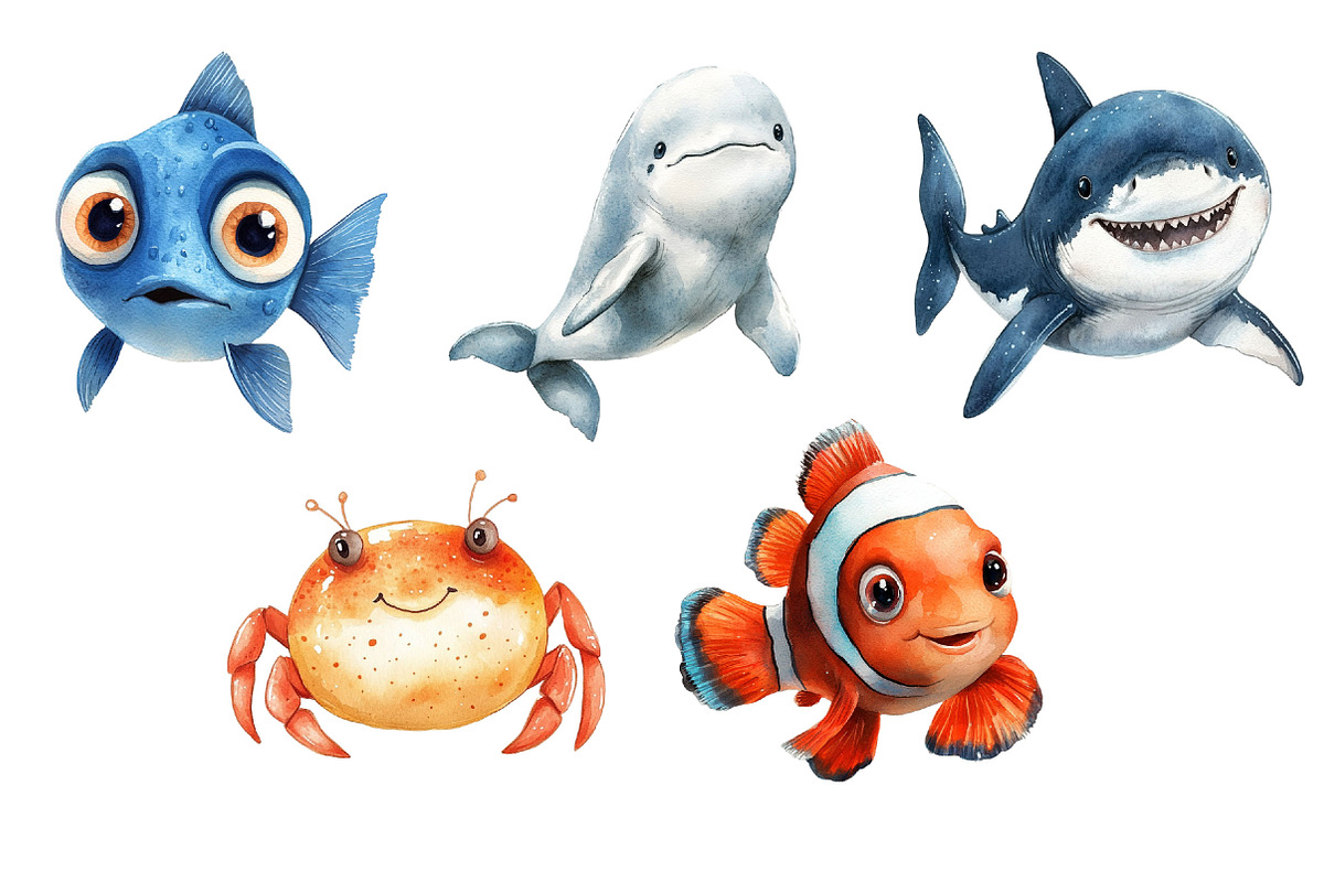 Adorable Ocean Animals Collection, an Illustration by Pixels.Craft (Photo 6 of 6)